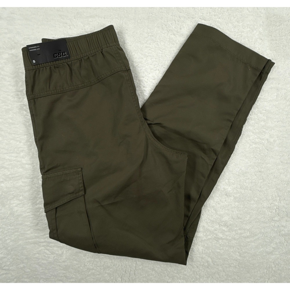 CSG Mens Small Olive Green Cargo Pants Elastic Waist Straight Leg NWT